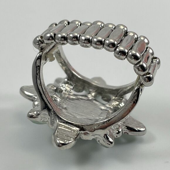 Silver Tone Mermaid Iridescent Snow Flake Shape Boho Stretch Ring Sz 7 - 8.5 - Picture 5 of 6